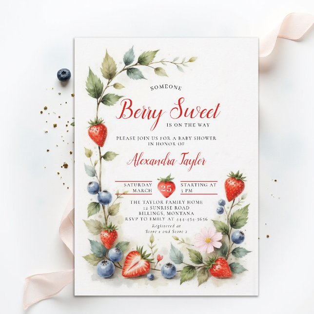 Berry Sweet Berries Garden Summer Chic Baby Shower Invitation (berry sweet baby shower invitation fruit strawberry theme art watercolor summer garden watercolor)