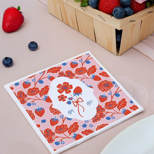 Berry Sweet Berries Monogram Baby Shower Napkins (Berry Sweet Berries Monogram Baby Shower Napkins)