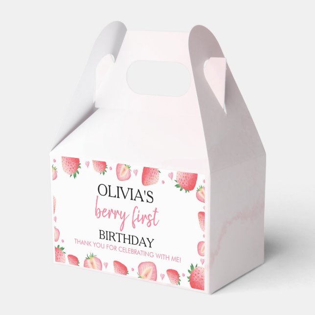 Berry Sweet Birthday Favor Box Strawberry Theme (Front Side)