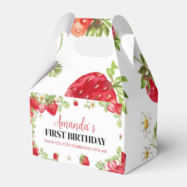 Berry Sweet Birthday Favor Box Strawberry Theme (Front Side)