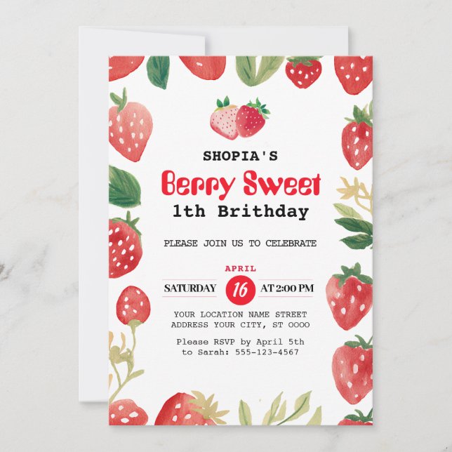 Berry Sweet Birthday Invitation (Front)