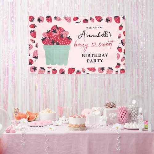 Berry Sweet Birthday Party Strawberry Banner