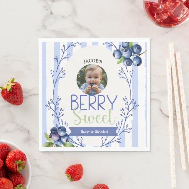 Berry Sweet Birthday Photo Paper  Napkins (Insitu)