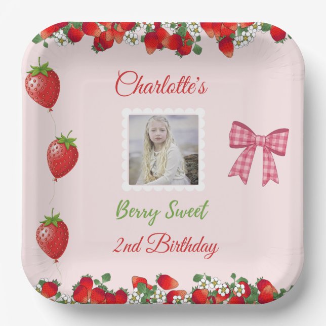 Berry Sweet Birthday Photo Paper Plates (Front)