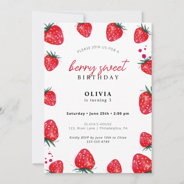 Berry Sweet Birthday Spring Summer Invitation (Front)