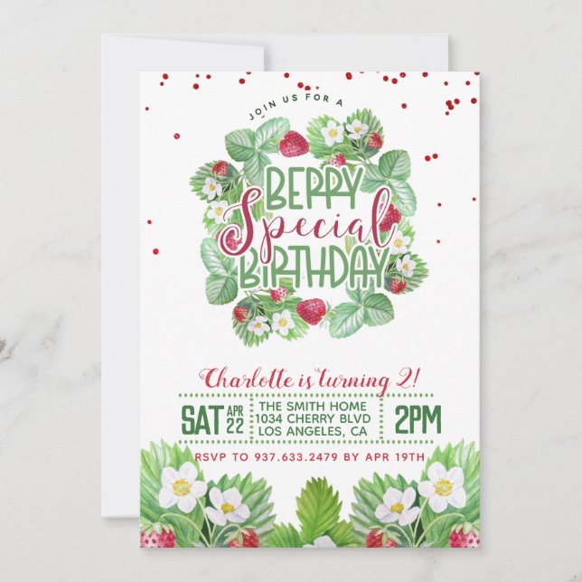 Berry Sweet Birthday Strawberry Invitation (Front)