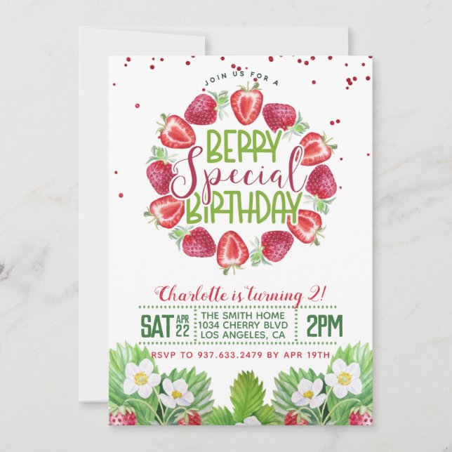 Berry Sweet Birthday Strawberry Invitation (Front)