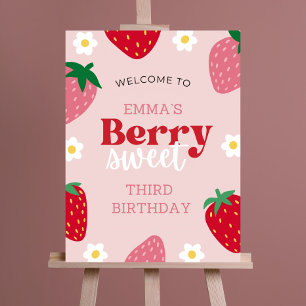 Berry sweet birthday welcome sign, editable templa foam board