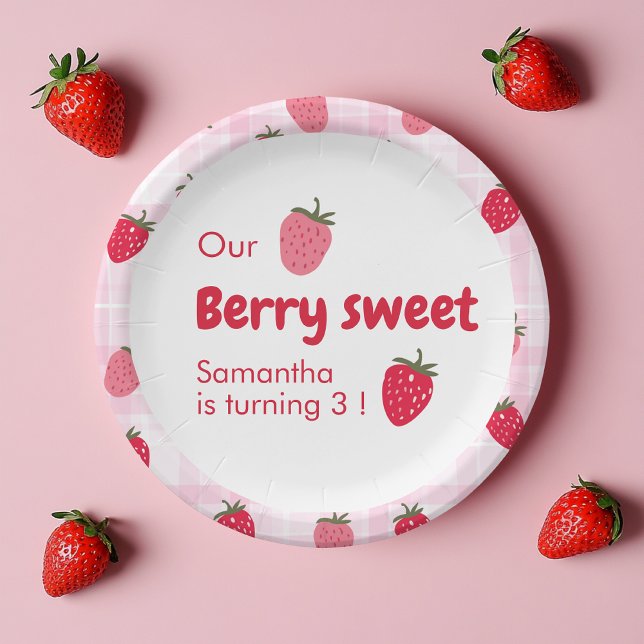 Berry Sweet Birthday with Strawberry  Paper Plates (Creator Uploaded)