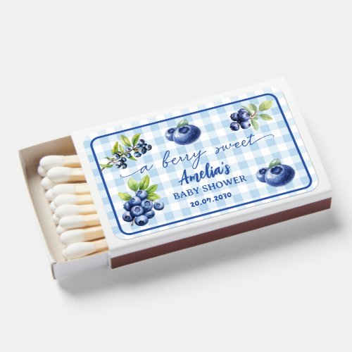 Berry Sweet Blue Gingham Baby Shower Matchboxes