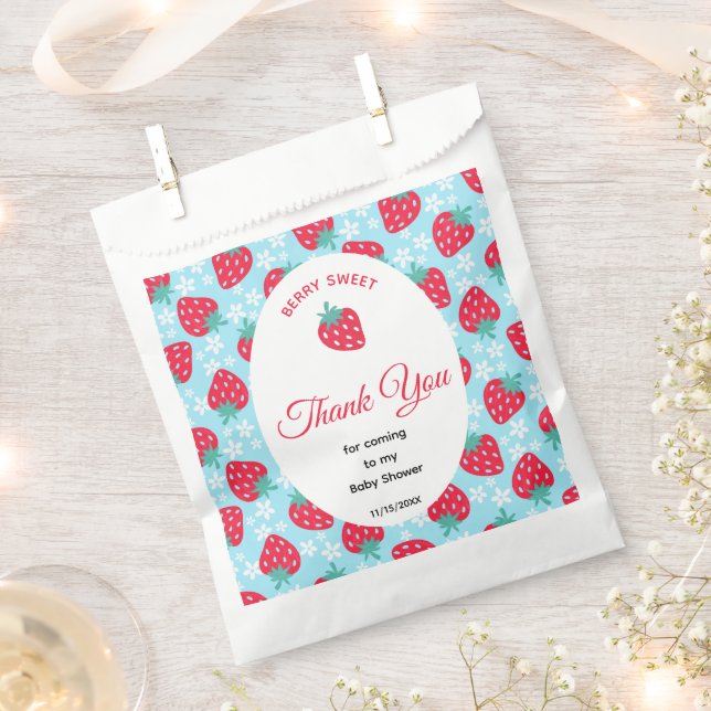 Berry Sweet Blue Strawberry Baby Shower Favor Bag (Clipped)
