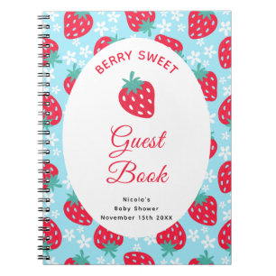 Berry Sweet Blue Strawberry Baby Shower Guest Book