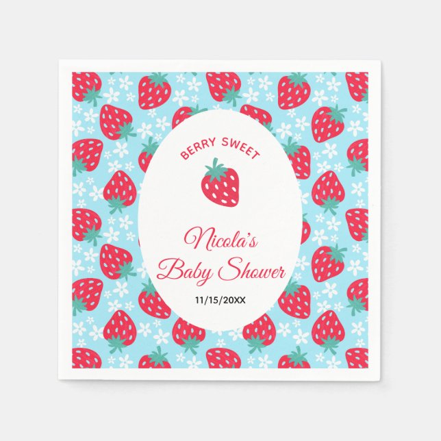 Berry Sweet Blue Strawberry Baby Shower Napkins (Front)