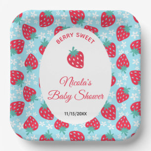 Berry Sweet Blue Strawberry Baby Shower Paper Plates