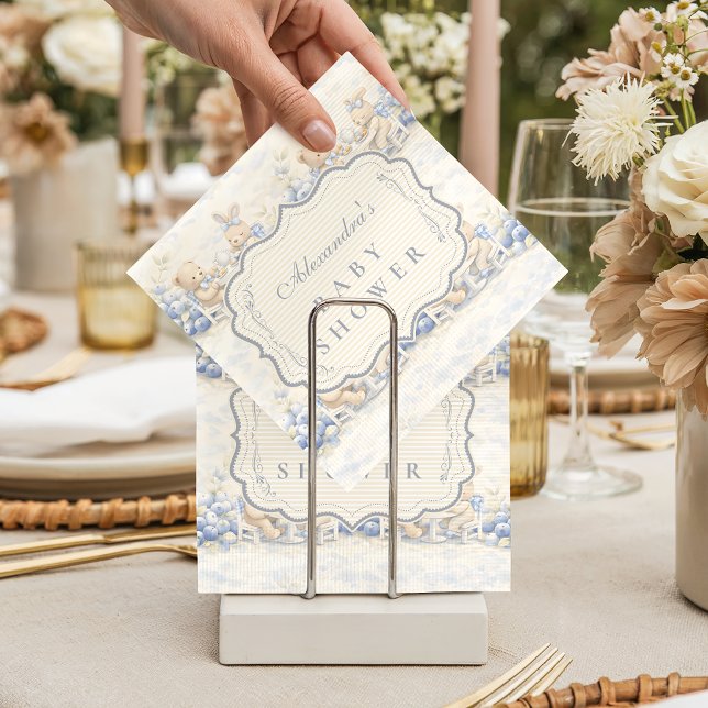 Berry Sweet Blue Toile Nursery Baby Shower Napkins (Creator Uploaded)