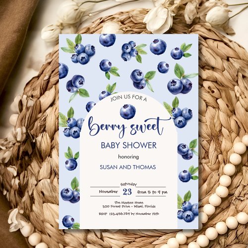 Berry sweet blueberries baby shower invitation