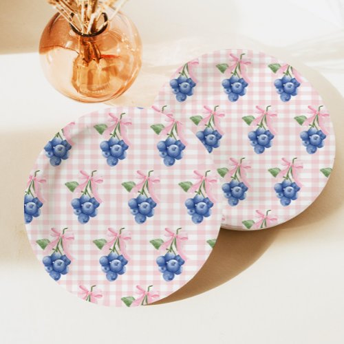 Berry Sweet blueberry 1st birthday Pink Gingham Paper Plates