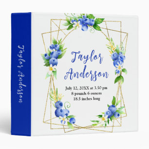 Berry Sweet Blueberry Baby Birth Stats 3 Ring Binder