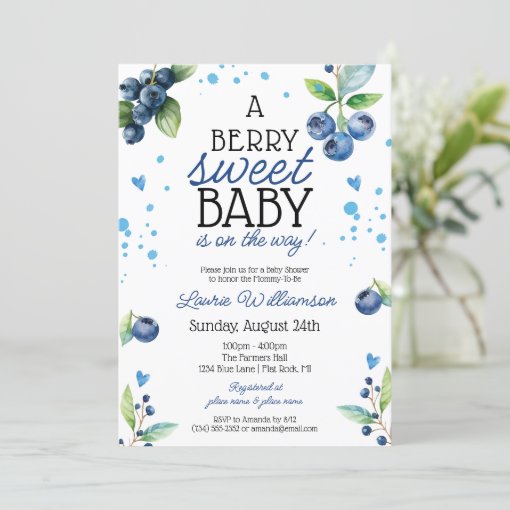 Berry Sweet Blueberry Baby Shower Invitation Zazzle