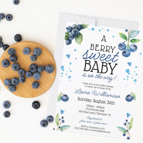 Berry Sweet Blueberry Baby Shower Invitation