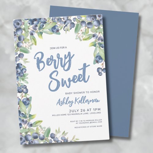 Berry Sweet Blueberry Baby Shower Invitation