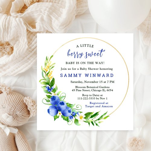 Berry Sweet Blueberry Baby Shower Invitation