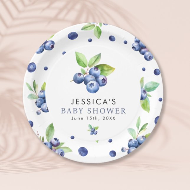 Berry Sweet Blueberry Baby Shower Paper Plates (Creator Uploaded)