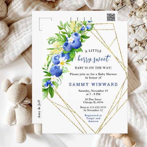 Berry Sweet Blueberry Baby Shower Postcard