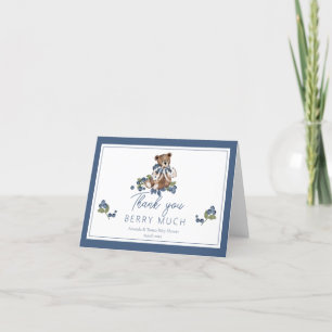 Berry Sweet Blueberry Bear Baby Boy Shower Letterpress Thank You Card