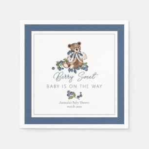Berry Sweet Blueberry Bear Baby Boy Shower Napkins