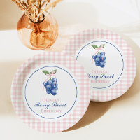 Berry Sweet blueberry birthday Pink Bow Gingham