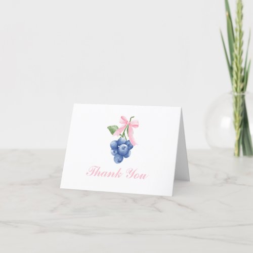 Berry Sweet Blueberry birthday Pink Bow Gingham Thank You Card