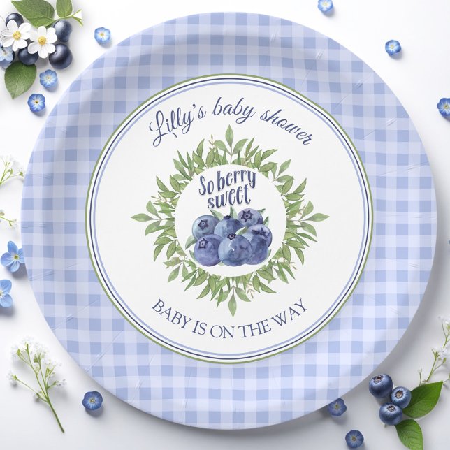 Berry Sweet Blueberry Blue Plaid Baby Shower  Paper Plates (Berry Sweet Blueberry Blue Plaid Baby Shower Paper Plates)