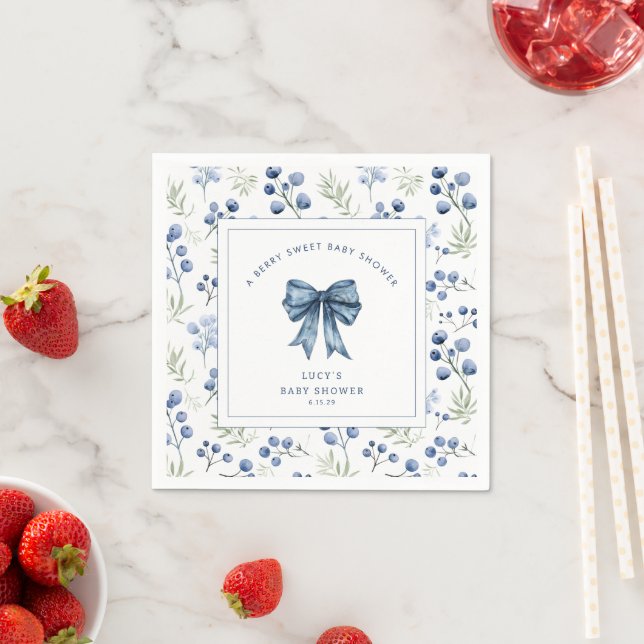 Berry Sweet Blueberry Bow Baby Shower  Napkins (Insitu)