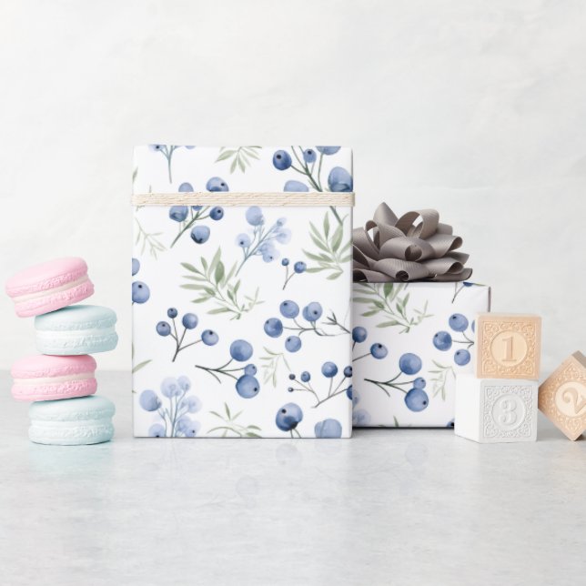 Berry Sweet Blueberry Bow Baby Shower Napkins Wrapping Paper (Baby Shower)