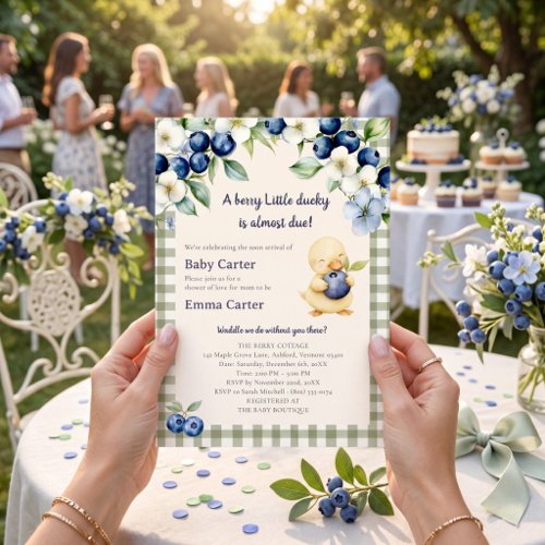 Berry Sweet Blueberry Duck / green gingham Invitation