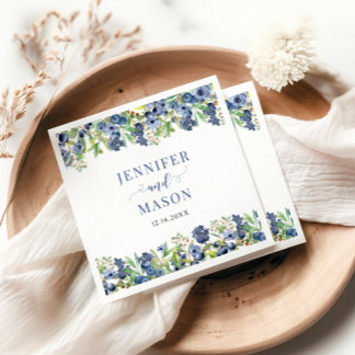 Berry Sweet Blueberry Floral Wedding Bride Groom Napkins