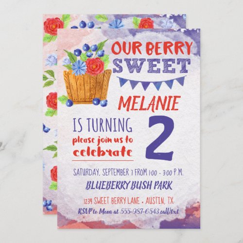 Berry Sweet Blueberry Fruit Birthday Invitation