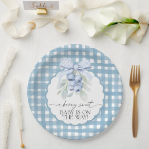 Berry Sweet Blueberry Gingham Baby Shower Paper Plates
