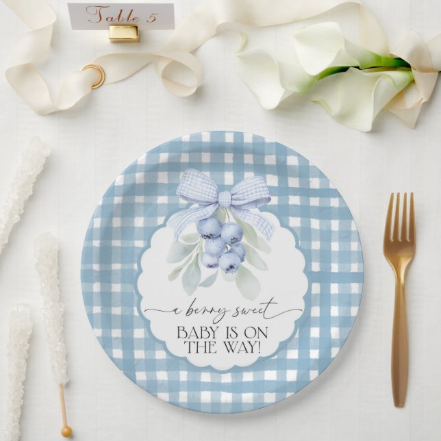 Berry Sweet Blueberry Gingham Baby Shower Paper Plates (Wedding)