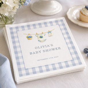 Berry Sweet Blueberry Gingham Baby Shower Party Napkins