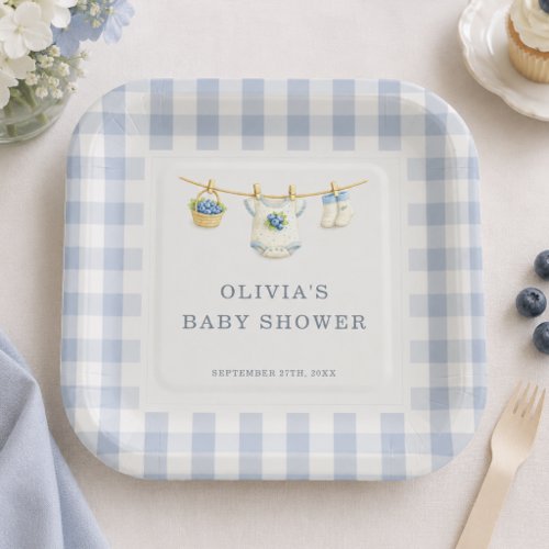 Berry Sweet Blueberry Gingham Baby Shower Party Paper Plates