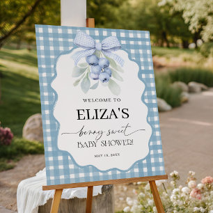 Berry Sweet Blueberry Gingham Baby Shower Welcome Foam Board