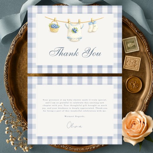 Berry Sweet Blueberry Gingham Blue Baby Shower Thank You Card