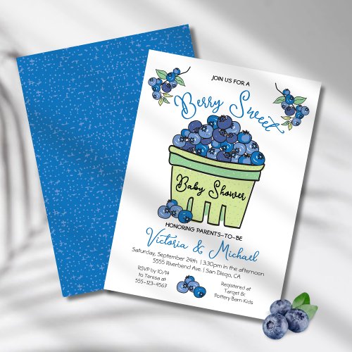 Berry Sweet Blueberry Hand Drawn Baby Shower Invitation