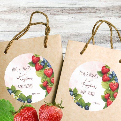 Berry sweet blueberry strawberry baby shower favor classic round sticker
