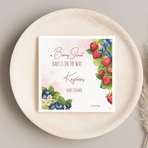 Berry sweet blueberry strawberry baby shower print napkins