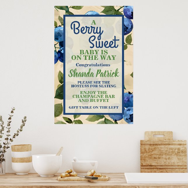 Berry Sweet Blueberry Theme Baby Shower Poster (Kitchen)