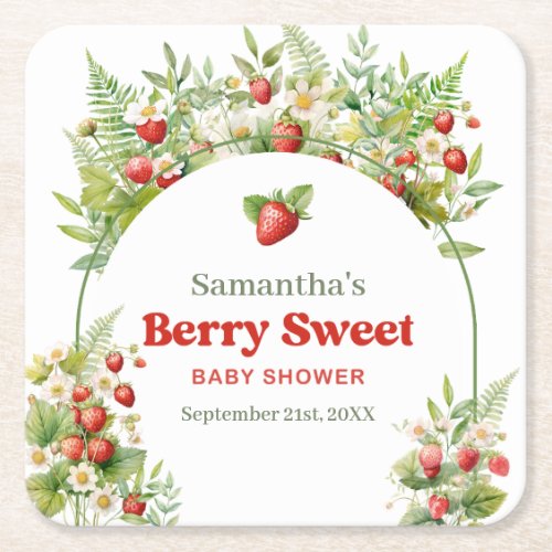 Berry Sweet Boho arch Pink Wild Strawberry  Square Paper Coaster