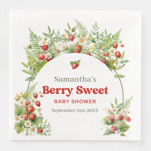 Berry Sweet Boho arch Wild Watercolor Strawberry  Paper Dinner Napkins